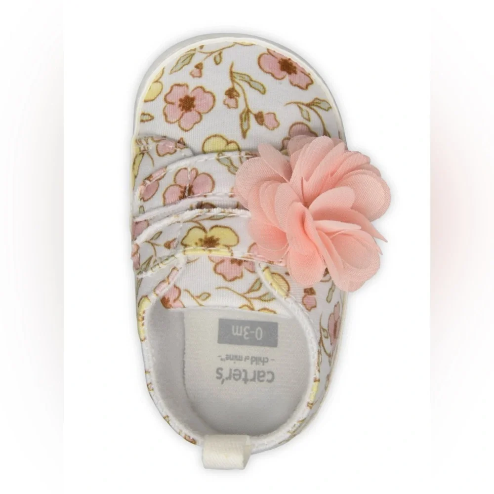 Carter's Floral Baby Shoes with Pink Flowers! Color: Salmon